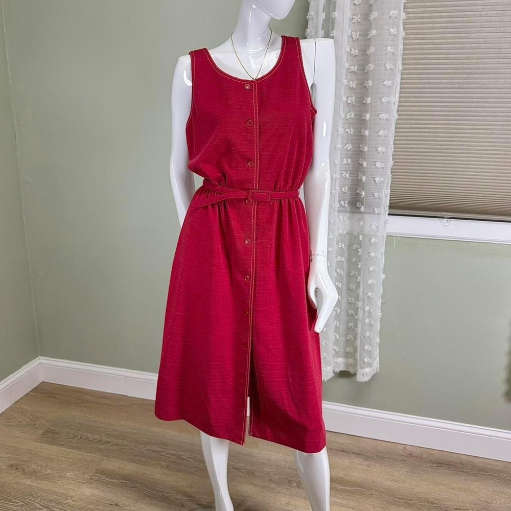 Vintage 70s Kay Windsor Red Sleeveless Button-Front Dress – Made in‎ USA, ILGWU